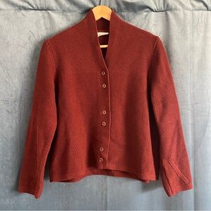 Poetry 100% Organic Cotton GOTS Button Front Textured Knit Cardigan Rust Red 8